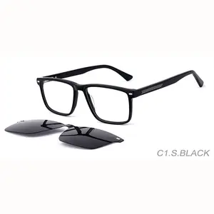 2 IN 1 Clips On Magnetic Polarized Sunglasses Men Optical Vintage Acetate Glasses Frame Women Brand Design Eyeglasses
