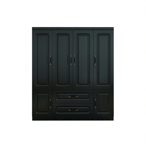 Armario Moderno Negro de 4 Puertas y 2 Cajones con Tiradores Dorados, Diseño de Panel Elevado, Mueble de Almacenamiento para Dormitorio, Madera MDF, Independiente - Product Image 1