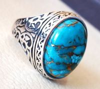 Bague Bijou en Argent Turquoise Argent Thaï Rétro Nouvel An 2024 Vente en Gros Ebay Shanghai Wish Hommes et Femmes Laiton Vintage Quartz