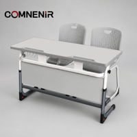 Bureau d'école double réglable en hauteur pour étudiants, mobilier de classe, taille et couleur personnalisables, livraison directe d'usine