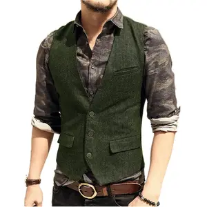 New Army Green Mens Vest Suits Waistcoat V Neck Waistcoat Jacket Slim Fit Tuxedo For Casual Formal costume pour homme Vest