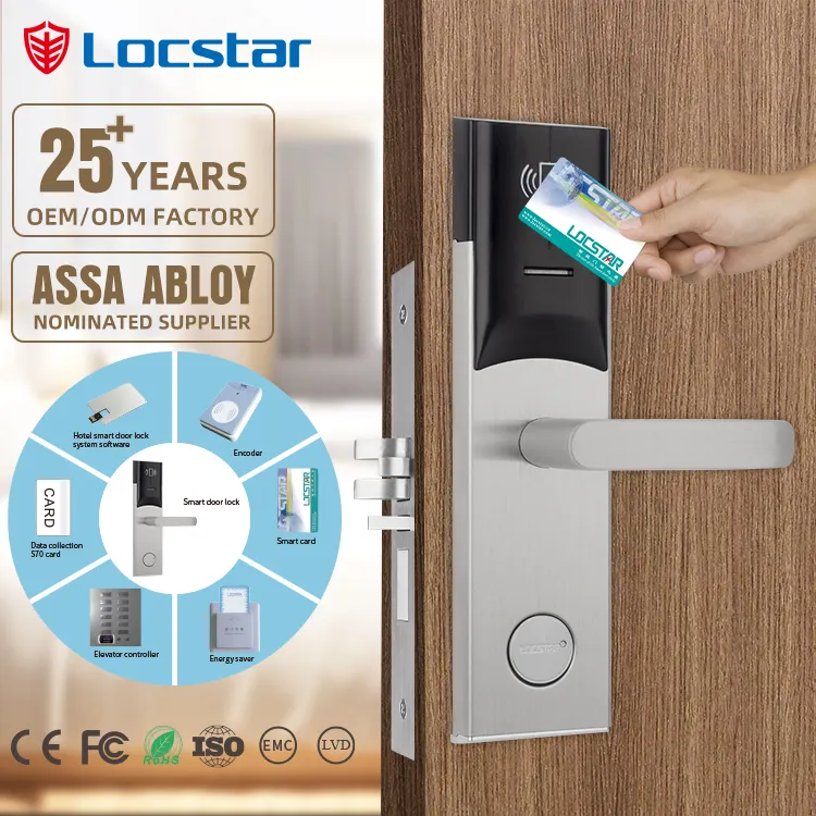 Locstar elettronica Contactless RFID Hotel serratura popolare di sicurezza porta in legno chiave con sistema intelligente Software per serrature RF