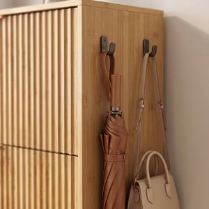 Lumio Modern Fluted Wood <strong>Shoe</strong> Cabinet 2 Flip Drawers Bottom Open Shelf Side Hooks Adjustable Shelves Freestanding Slim 24-35 - Product Image 3