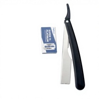 1 set JD Rasoir pliant professionnel pour hommes en acier inoxydable argenté avec lame simple et outils d'épilation