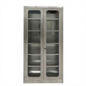 Armoire <span class=keywords><strong>de</strong></span> rangement modulaire robuste en acier inoxydable avec portes vitrées verrouillables, mobilier médical écologique pour soins d'urgence - Product Image 2