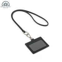 Porte-cartes d'identité et de crédit en cuir véritable avec logo personnalisé, blocage RFID, sans fermeture, avec cordon de cou et fenêtre transparente pour carte d'identité 2.8x3.75
