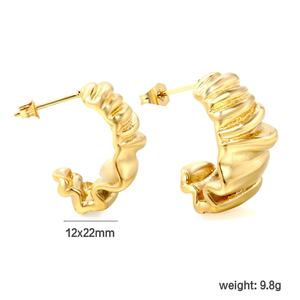 Pendientes de Acero Inoxidable con Diseño Geométrico Irregular y Efecto Arrugado, Chapados en Oro de 18K, Estilo Único y Moderno, para Mujer - Product Image 2