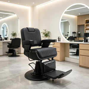 Poltrona Reclinabile Nera e Oro per Salone con Schienale Regolabile e Supporto Lombare, Design Elegante, Sedia per Parrucchiere Resistente - Product Image 3