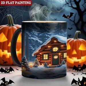 Mug en céramique noir givré de 11 oz, changeant de couleur à la chaleur, avec motif cabane d'hiver - Product Image 6