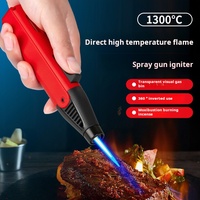 Briquet torche professionnel coupe-vent rechargeable en plastique, mini flamme bleue, au butane, pour camping, barbecue, cigares, cigarettes, avec logo personnalisé