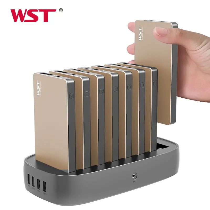 WST เคสโลหะ 8000mah พาวเวอร์แบงค์ USB Docking สถานีชาร์จร้านอาหารแบ่งปันฟรีแบ่งปันธนาคารพลังงานมือถือพร้อมสายเคเบิล