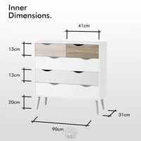 Commode à 5 tiroirs en chêne blanc, style scandinave, pour chambre à coucher, style nordique, écologique, en bois durable, meuble de rangement conique
