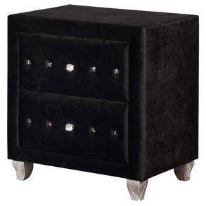 Comodino Stile Glamour Completamente Imbottito con Bottoni in Acrilico Finitura Nera Arredamento Camera da Letto - Product Image 2
