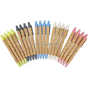 Bolígrafos retráctiles de Fibra de trigo reciclado y corcho ecológico con logotipo personalizado