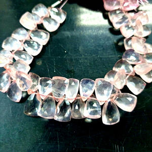 100% Natural Premium Faceted Briolette Trillion Shape 8x12mm Rose Quartz Loose <b>Stone</b> <b>Beads</b> Customized Pink Quartz 8Inches - Product Image 1