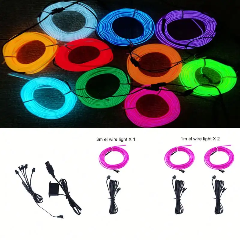 2023 New Style Rgb Neon Wire Flexible Cold Color Car Vehicle Light Glow El Neon Wire