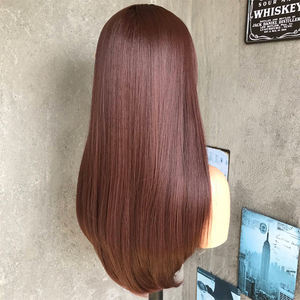 Perruques longues et droites personnalisables en gros, brun foncé, rouge bordeaux avec frange pour femmes, perruque synthétique dégradée à raie centrale, résistante à la chaleur - Product Image 4