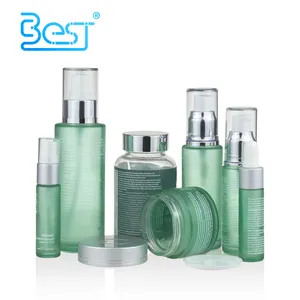 New design luxury 30ml 50ml 100ml matte green frosted skin care serum packaging glass cosmetic jars and serum bottle