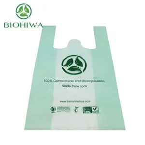Özel Logo ile biyobozunur alışveriş çantası T tişört çanta-PLA + mısır nişastası ASAMD6400/AS4736/Ok kompost sertifikası