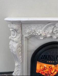 Indoor classico francese di lusso intagliato in marmo di natale camino Surround <span class=keywords><strong>scultura</strong></span> con fantasia moderna curva bianca Design - Product Image 5