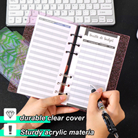 2 feuilles de couverture de carnet A6 en acrylique transparent, classeur à feuilles mobiles, agenda personnel, classeur de budget avec anneaux métalliques ronds argentés
