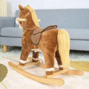 <span class=keywords><strong>Cheval</strong></span> à <span class=keywords><strong>bascule</strong></span> en peluche avec base en bois, adorable et à prix abordable, pour garçons et filles - Product Image 5