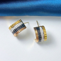 Boucles d'oreilles en tungstène demi-cercle en forme de C, motif diamant, style européen et américain, bijoux d'oreille haut de gamme de niche