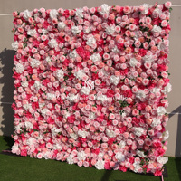 Toile de Fond Artificielle Enroulable et Mur de Fleurs Roses, Échantillons Personnalisés Disponibles pour la Décoration de Scène de Mariage