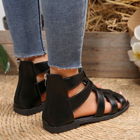 Nouveauté été 2025 Sandales plates tissées romaines Grande taille Sandales de plage pour femmes avec fermeture éclair arrière et découpes