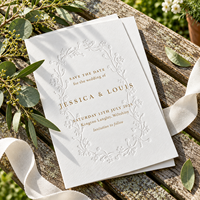 Carte d'invitation de mariage de luxe personnalisée en papier coton blanc, motif floral gaufré, pour réserver la date, fabricant OEM, fournisseur d'usine, élégante