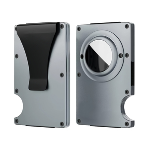 Custom Logo Minimalist Carbon Fiber Aluminum Alloy <b>Card</b> <b>Holder</b> Wallet with Metal Money Clip RFID Blocking Smart Tag for Men - Product Image 2