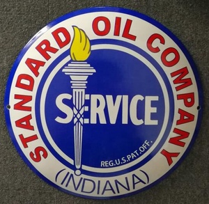 Panneau publicitaire en émail rond de 30 cm avec logo de la compagnie pétrolière imprimé, en stock - Product Image 3