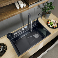 Robinet de cuisine en acier inoxydable fait à la main à évier simple avec affichage numérique intelligent de style requin