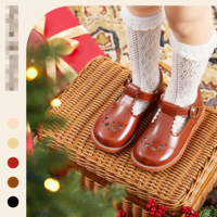 Chaussures Mary Jane à bride en T en cuir PU souple, nouveau design personnalisé, bords festonnés, fermeture auto-agrippante, respirantes pour fillette, idéales pour l'école