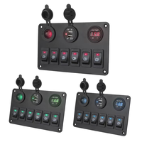 Panneau de commande 6 interrupteurs à bascule avec LED bleues, 5 broches, double ports USB pour voitures, motos, bateaux