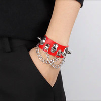 [Gorgeousxx] Bracelets en cuir PU à rivets et pampilles style gothique pour femmes, bijoux de fête punk