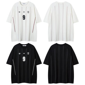 เสื้อยืดแขนสั้นลายทางแนวตั้งสไตล์วินเทจ เสื้อเจอร์ซีย์ผู้ชาย แบรนด์สตรีทแวร์ ทรงหลวม สปอร์ต ลำลอง ใส่ได้ในฤดูร้อน เสื้อครึ่งแขน - Product Image 6