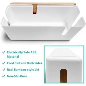 Cable Management <b>Box</b> with Bamboo Lid <b>White</b> Cable <b>Box</b> Small Cord Hider Organizer <b>Box</b> to Conceal Surge Protector Desk TV Wires - Product Image 4