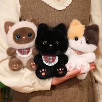 Meilleure Vente : Peluche chat siamois en fourrure de vison, couleur noire, mini chat moelleux avec écharpe, jouet en peluche personnalisé