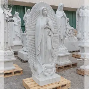 Igreja de decoração para casa, estátuas de mármore católicas em tamanho natural, escultura de mármore branco da Virgem de Nossa Senhora de Guadalupe