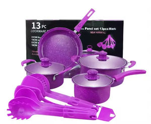 En Stock: Juego de Ollas y Sartenes Antiadherentes Multifuncionales de 13 Piezas, Coloridos, para Sopa y Leche, en Morado, Rojo y Azul, Ideal para Regalo - Product Image 5