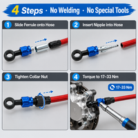 Connecteur de Ligne de Frein Tressé en Aluminium Anodisé, Raccord Banjo, Ensemble de 5 Pièces pour la Fabrication de Choppers, Couleurs Personnalisées, Vente en Gros