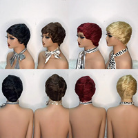 Perruque courte en cheveux humains Remy brésiliens à 100 %, coupe pixie avec frange, perruque courte fabriquée à la machine pour femmes