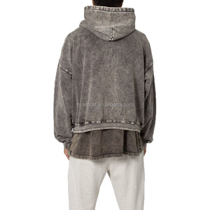 Felpa con cappuccio stile Vintage francese personalizzata con cappuccio pesante e acido lavato per stampa a sbuffo tessuto in spugna sbiadito da sole per <span class=keywords><strong>Autu</strong></span> - Product Image 2