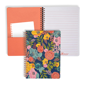 Carnet à spirale floral à couverture rigide, ligné, avec pochette et pages perforées pour l'école, le bureau et l'écriture - Product Image 1