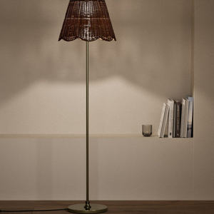 Rattan Floor Lamp Brown Shade Incandescent <b>Light</b> Home Decor <b>Pull</b> String Switch Retro Style - Product Image 3