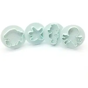 Lixsun 4 Stuks Zee Dier Biscuit Snijden Cake Stamp Mal Cake Plunjer Decoratie Gereedschap Cookie Cutters Set