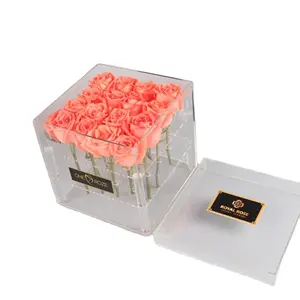 Good Stock Clear Acrylic Preserved Fresh Flowers Display Box with Lid for Gift