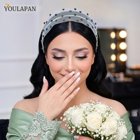 YouLaPan – bandeau élégant en maille verte avec strass, accessoires pour cheveux vintage pour femmes, coiffe pour mariage et soirée, YXA03