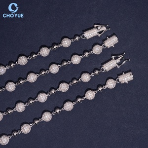 Cadena de Eslabones Cubanos de Plata 925 Sólida con Cuentas de 8mm y Moissanita, Chapada en Rodio, Joyería Hip Hop Iced Out - Product Image 6